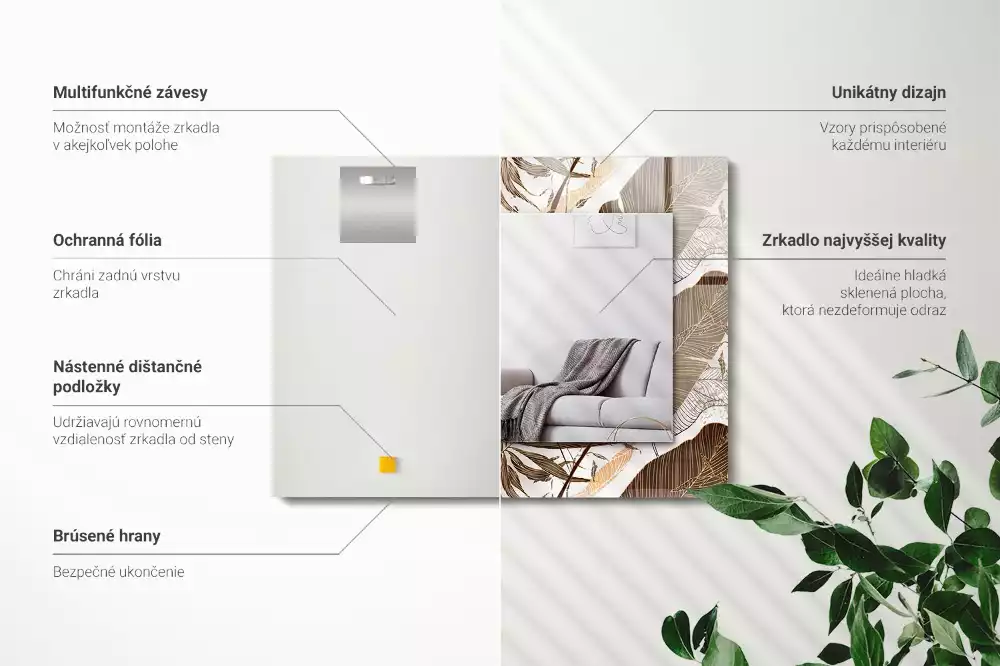 Obdélníkové dekorační zrcadlo Listy tropický vzor