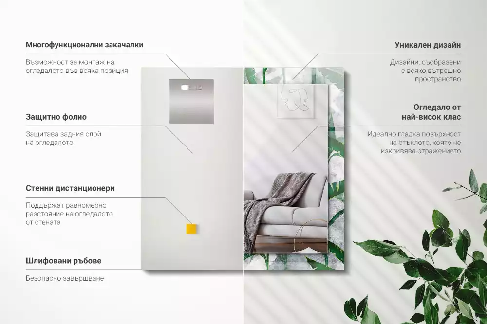 Obdélníkové dekorační zrcadlo Zelené listy rostliny