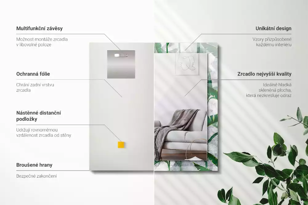 Obdélníkové dekorační zrcadlo Zelené listy rostliny