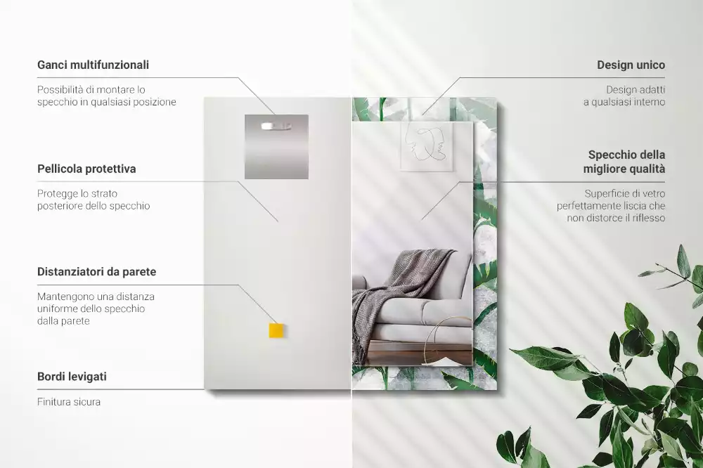 Obdélníkové dekorační zrcadlo Zelené listy rostliny