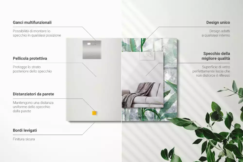 Obdélníkové dekorační zrcadlo Zelené listy rostliny