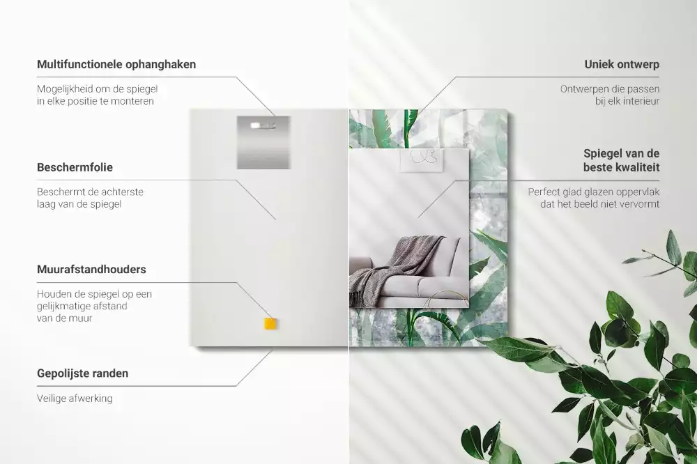 Obdélníkové dekorační zrcadlo Zelené listy rostliny