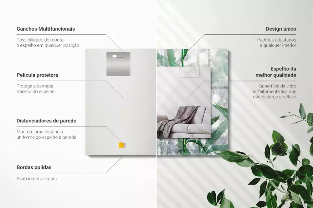 Obdélníkové dekorační zrcadlo Zelené listy rostliny