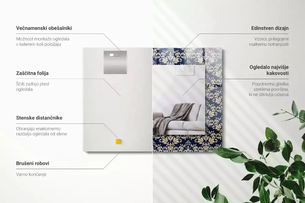 Obdélníkové dekorační zrcadlo Viktoriánský vzor tapety