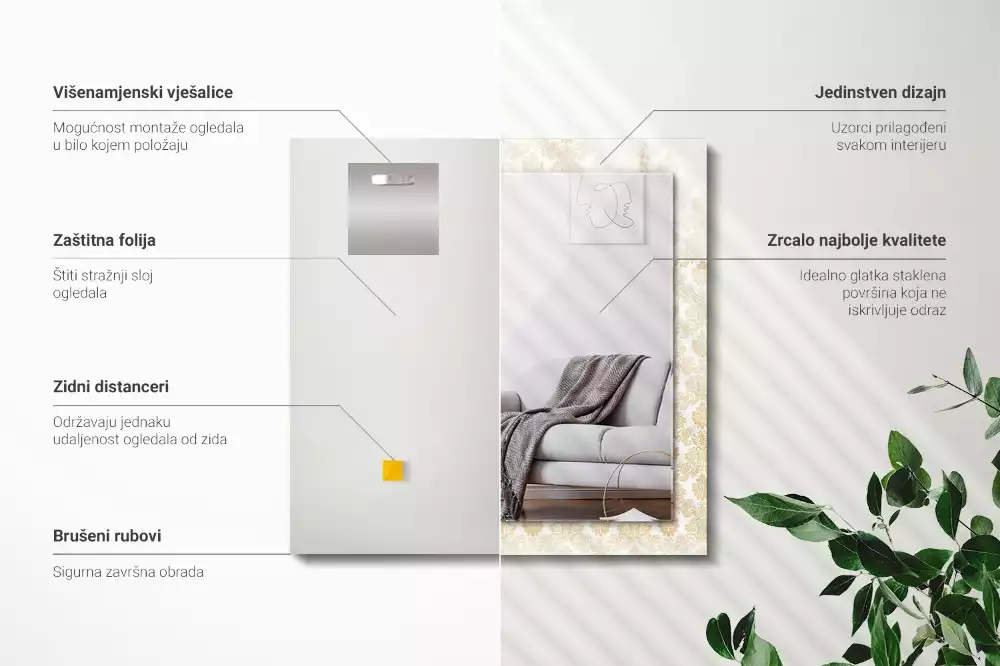 Obdélníkové dekorační zrcadlo Žluté ozdoby