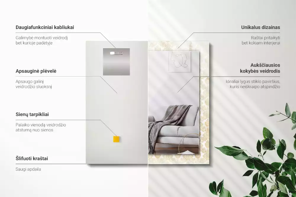 Obdélníkové dekorační zrcadlo Žluté ozdoby