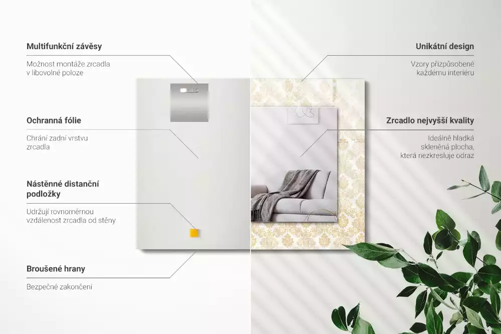 Obdélníkové dekorační zrcadlo Žluté ozdoby