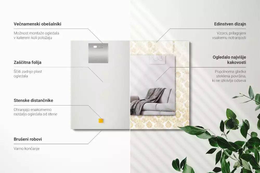 Obdélníkové dekorační zrcadlo Žluté ozdoby