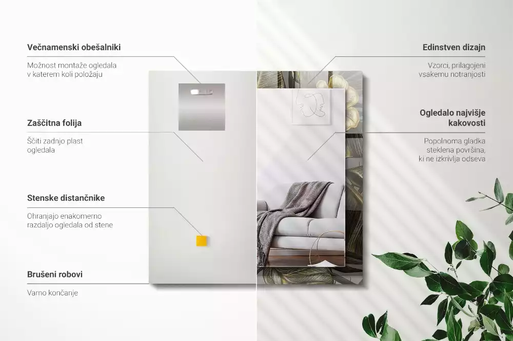 Obdélníkové dekorační zrcadlo Květiny a kolibříci