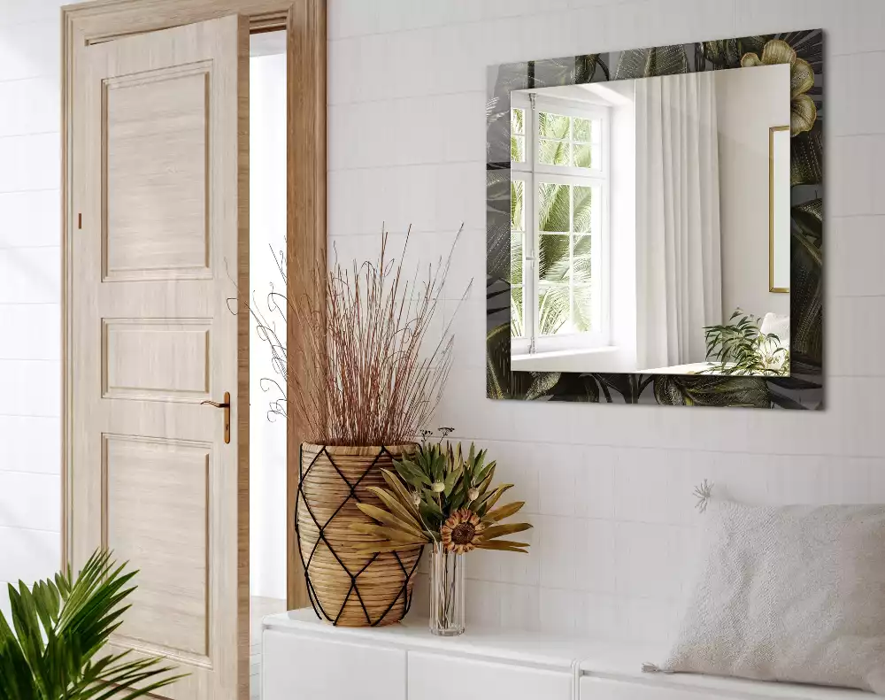 Obdélníkové dekorační zrcadlo Květiny a kolibříci