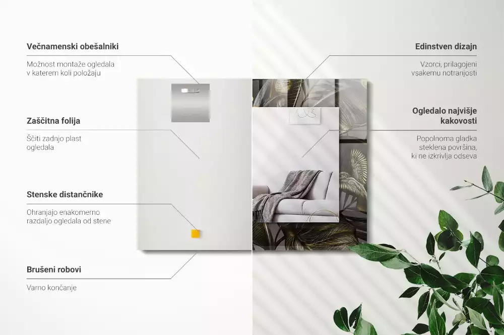 Obdélníkové dekorační zrcadlo Květiny a kolibříci