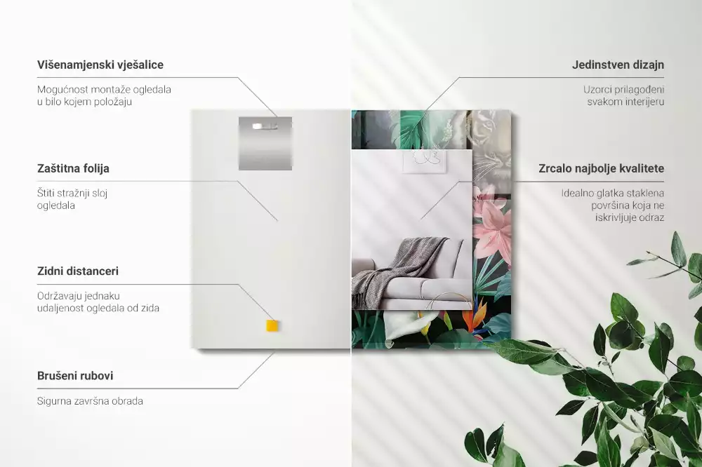Obdélníkové dekorační zrcadlo Tygři papoušci džungle