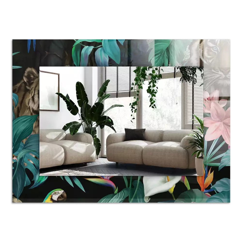 Obdélníkové dekorační zrcadlo Tygři papoušci džungle