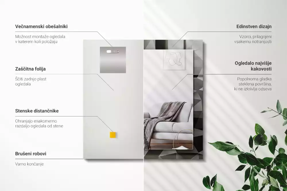 Obdélníkové dekorační zrcadlo Černé geometrické tvary