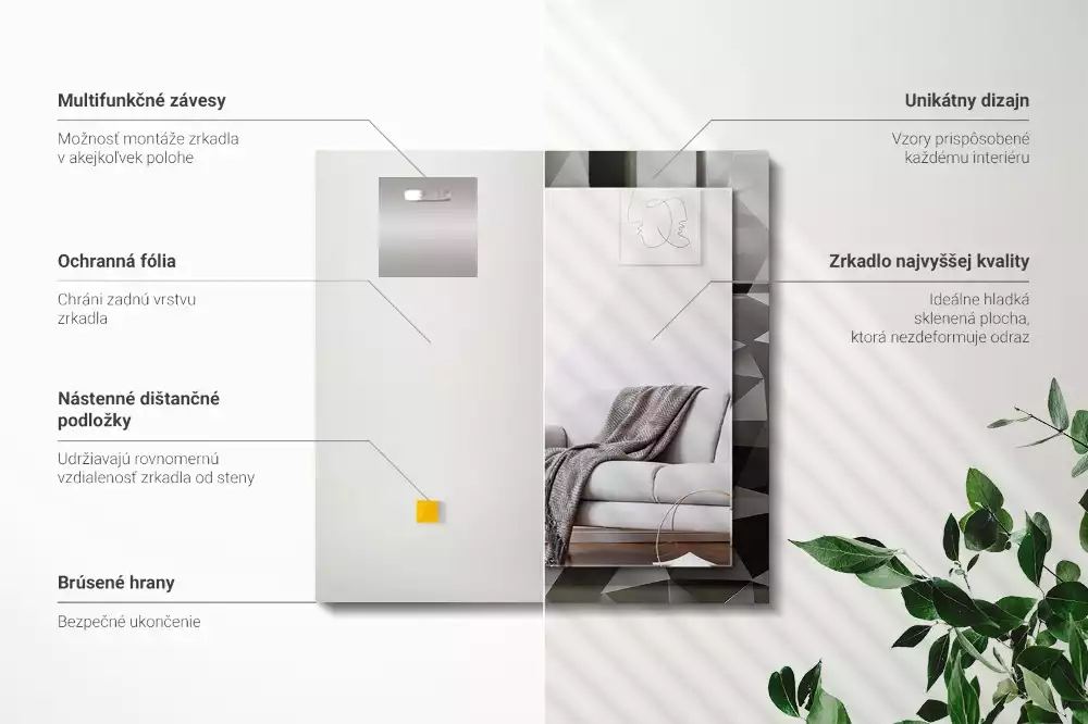 Obdélníkové dekorační zrcadlo Černé geometrické tvary