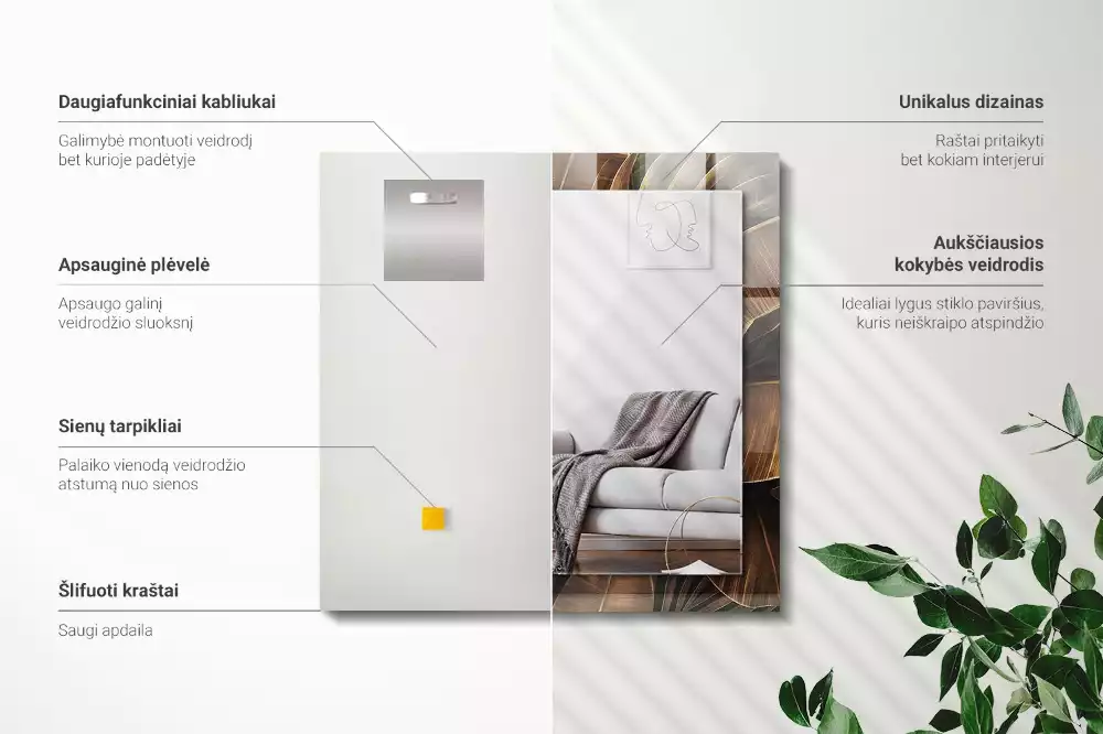 Obdélníkové dekorační zrcadlo tropické listy