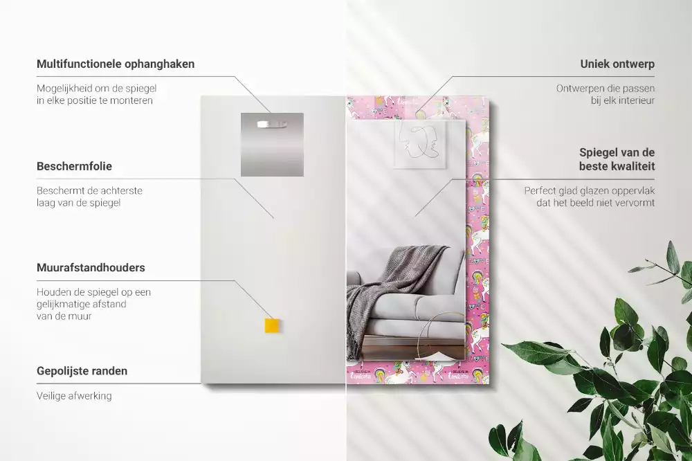 Obdélníkové dekorační zrcadlo Jednorožci duhové srdce