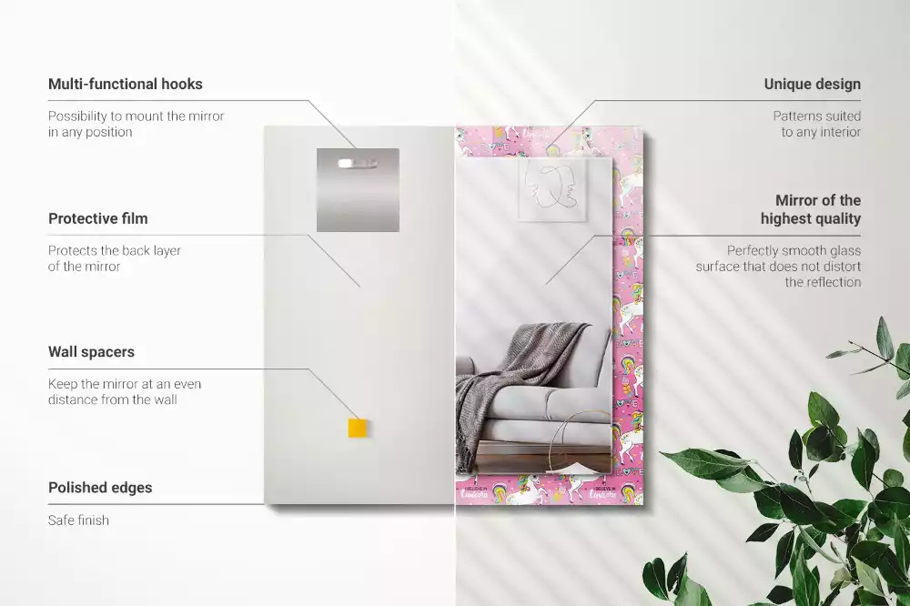 Obdélníkové dekorační zrcadlo Jednorožci duhové srdce