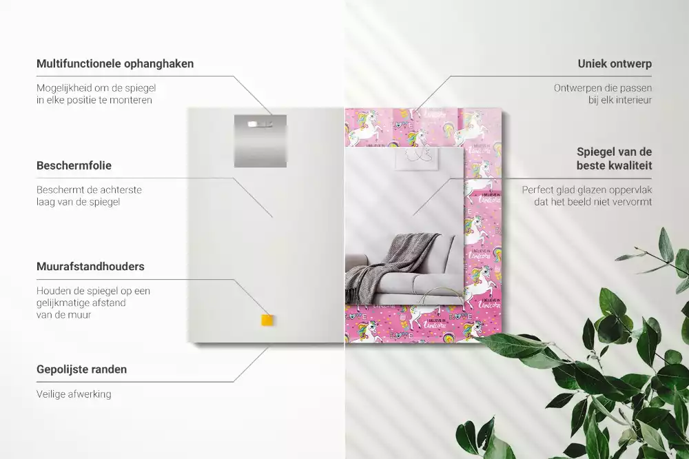 Obdélníkové dekorační zrcadlo Jednorožci duhové srdce