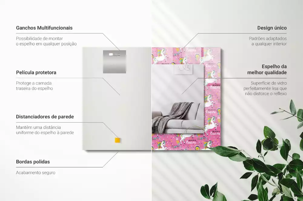 Obdélníkové dekorační zrcadlo Jednorožci duhové srdce