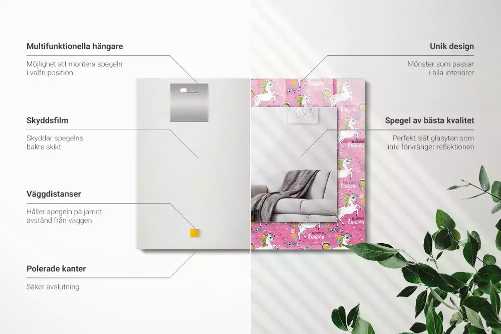 Obdélníkové dekorační zrcadlo Jednorožci duhové srdce