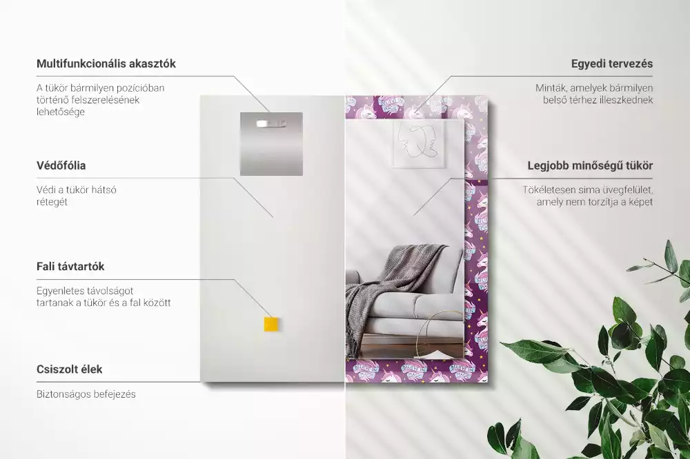 Obdélníkové dekorační zrcadlo Nápis hvězd jednorožců