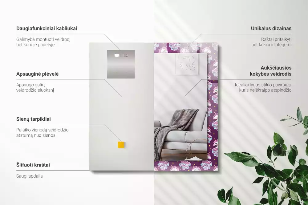 Obdélníkové dekorační zrcadlo Nápis hvězd jednorožců