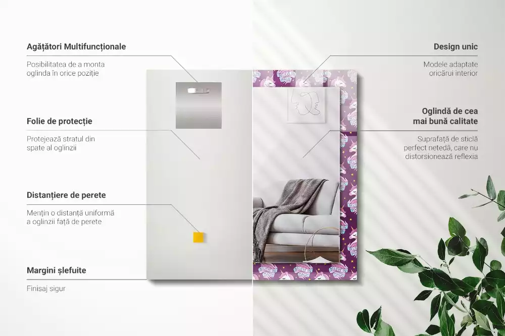 Obdélníkové dekorační zrcadlo Nápis hvězd jednorožců