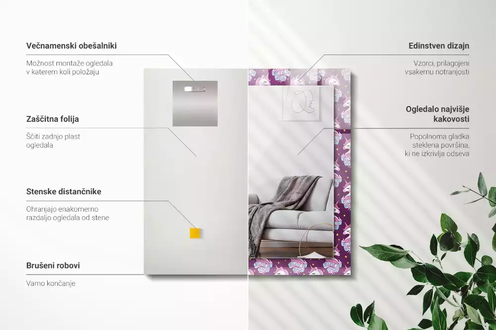 Obdélníkové dekorační zrcadlo Nápis hvězd jednorožců