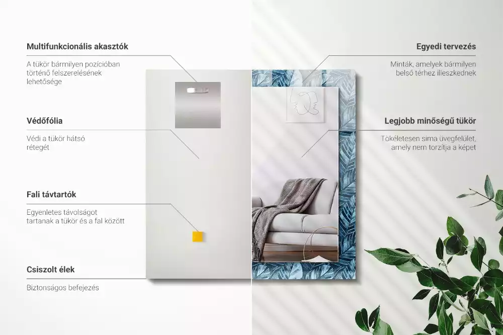 Obdélníkové dekorační zrcadlo Vzor modré listy