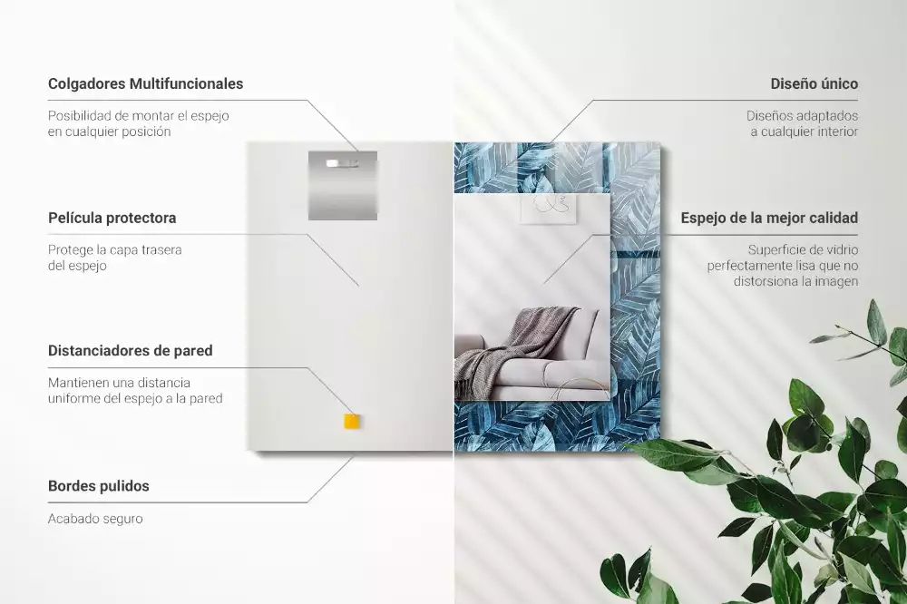 Obdélníkové dekorační zrcadlo Vzor modré listy