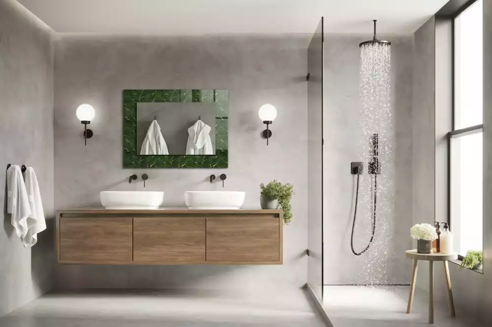 Obdélníkové dekorační zrcadlo Vzor zelené listy