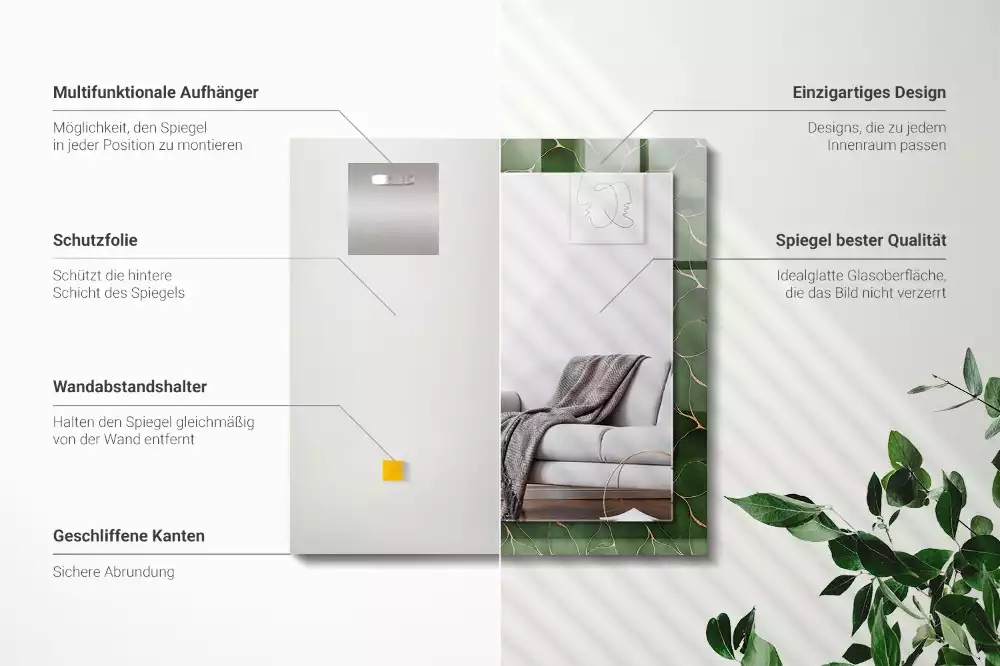 Obdélníkové dekorační zrcadlo Vzor zelené listy