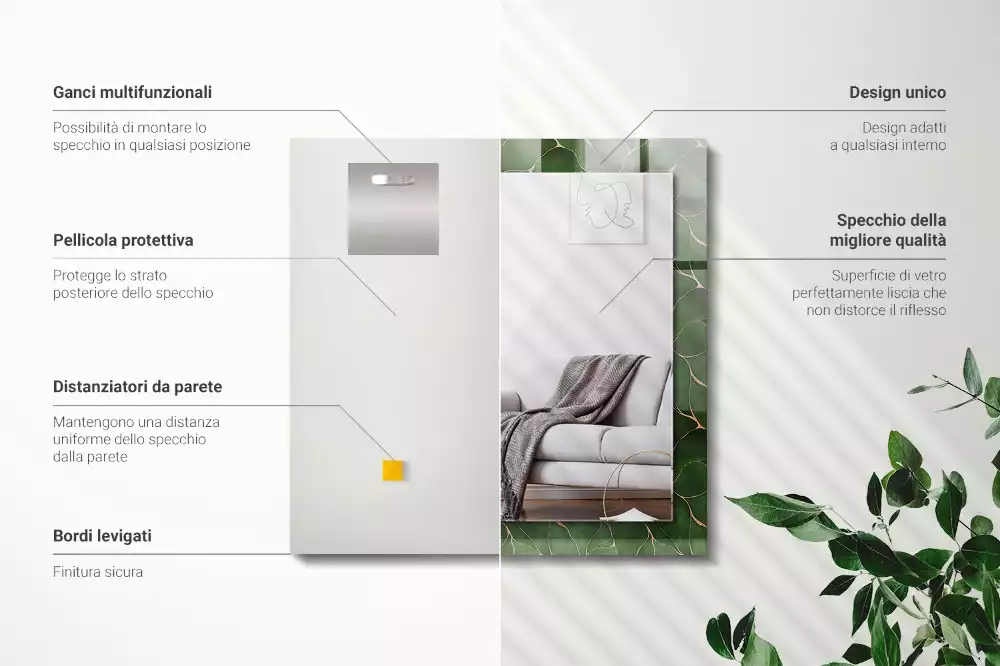 Obdélníkové dekorační zrcadlo Vzor zelené listy