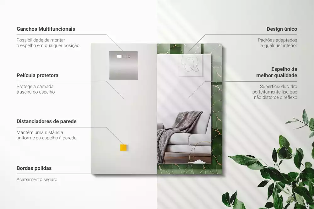 Obdélníkové dekorační zrcadlo Vzor zelené listy