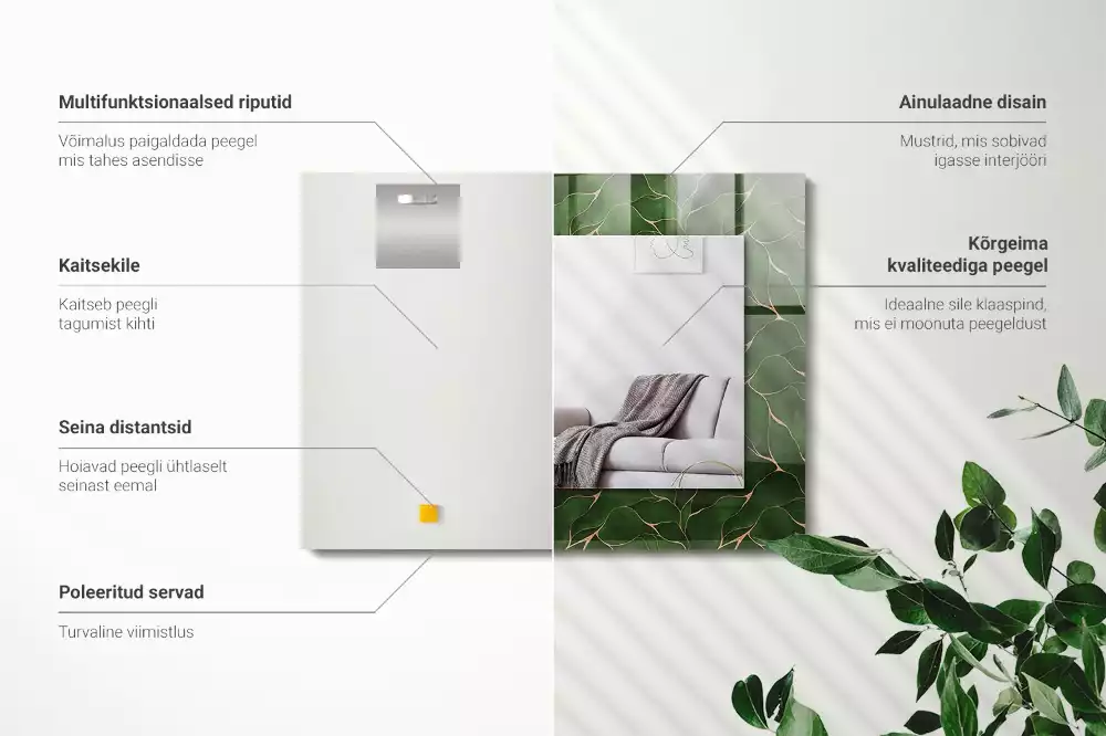 Obdélníkové dekorační zrcadlo Vzor zelené listy