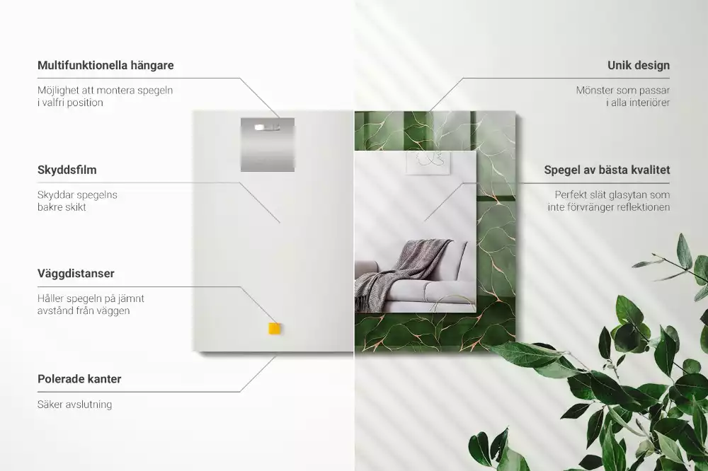 Obdélníkové dekorační zrcadlo Vzor zelené listy