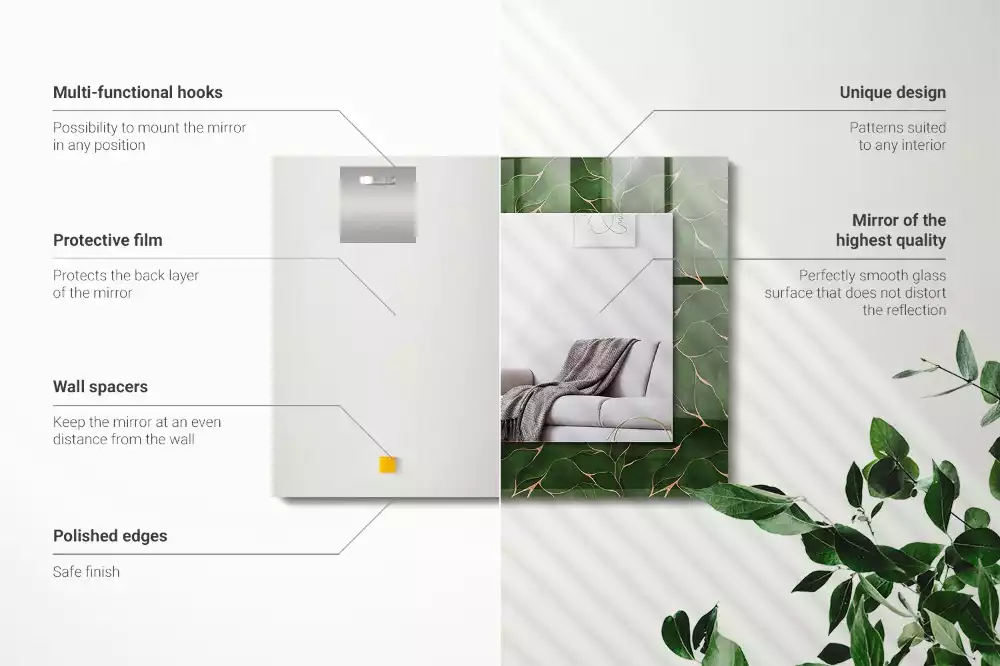 Obdélníkové dekorační zrcadlo Vzor zelené listy