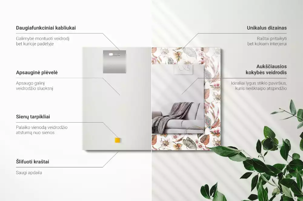 Obdélníkové dekorační zrcadlo Květiny a listy