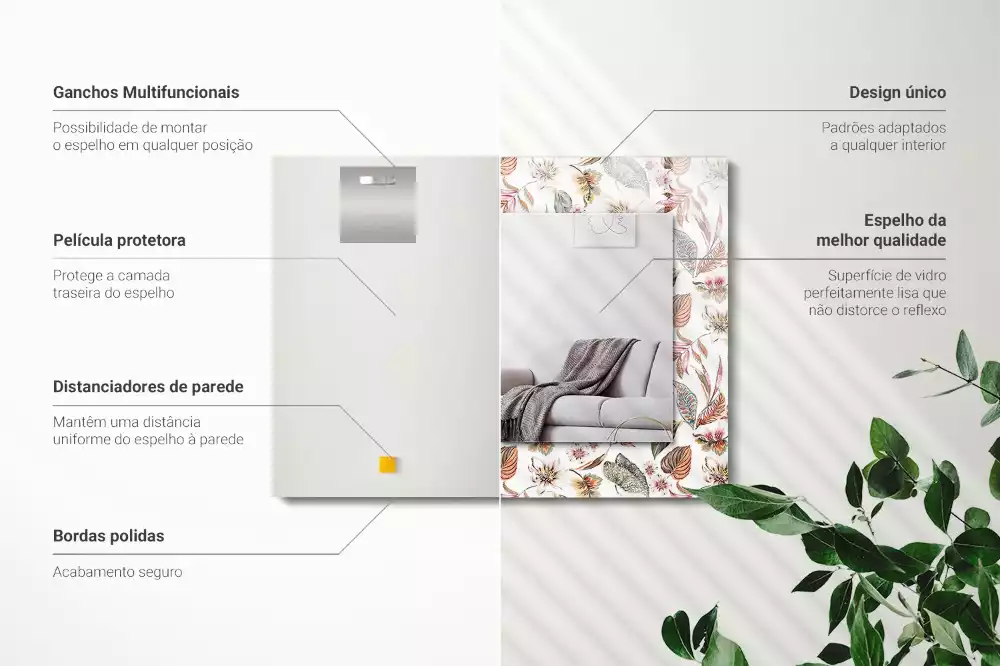 Obdélníkové dekorační zrcadlo Květiny a listy