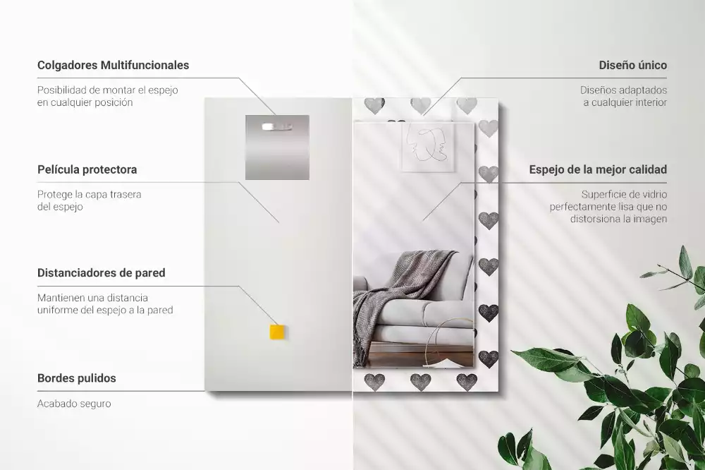 Obdélníkové dekorační zrcadlo Vzor černé srdce