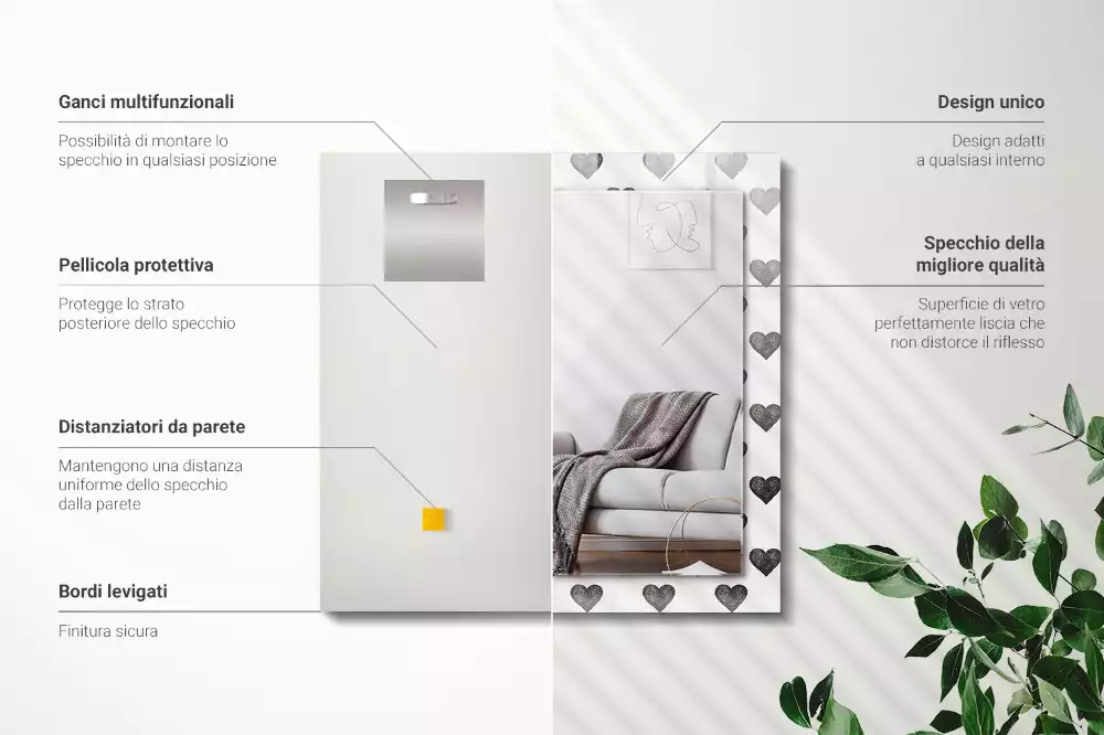 Obdélníkové dekorační zrcadlo Vzor černé srdce