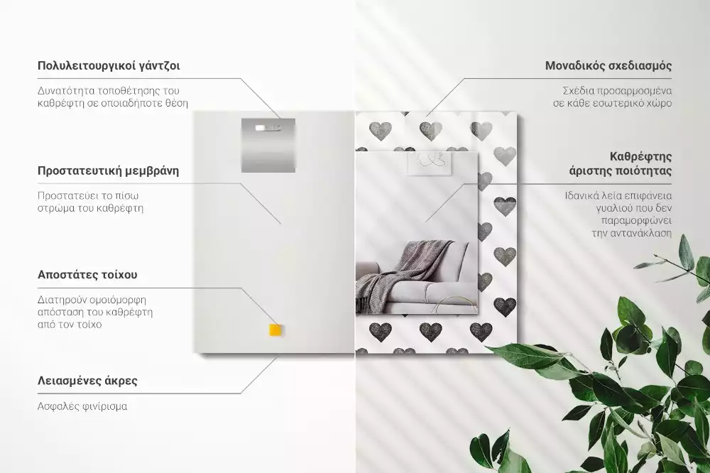 Obdélníkové dekorační zrcadlo Vzor černé srdce