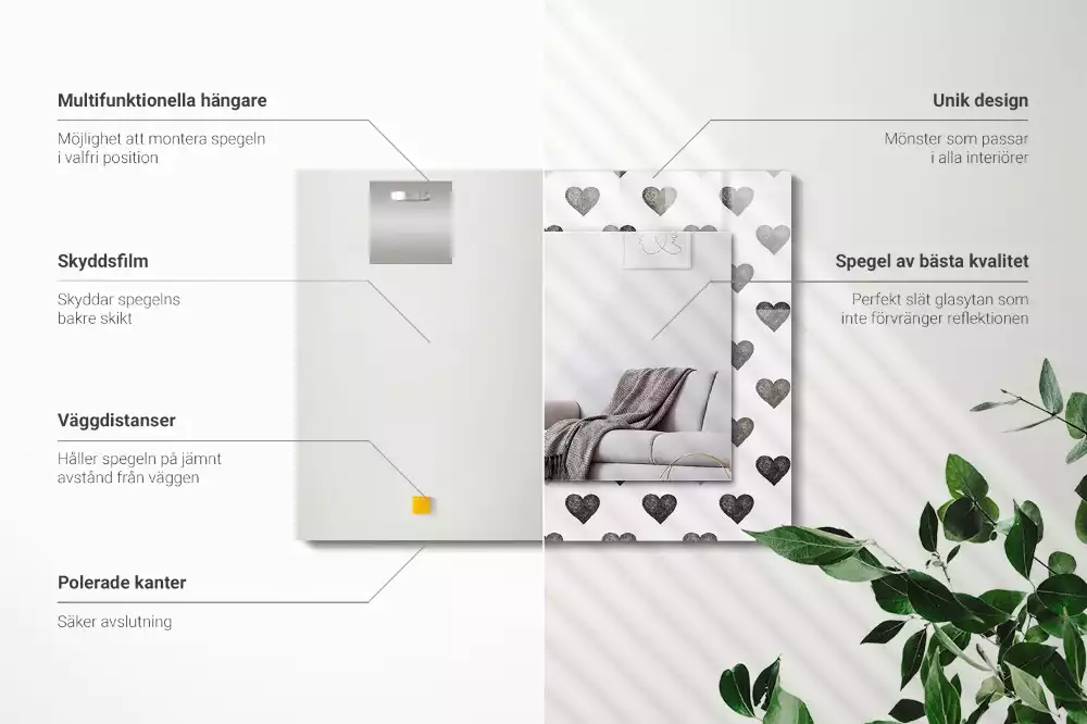 Obdélníkové dekorační zrcadlo Vzor černé srdce