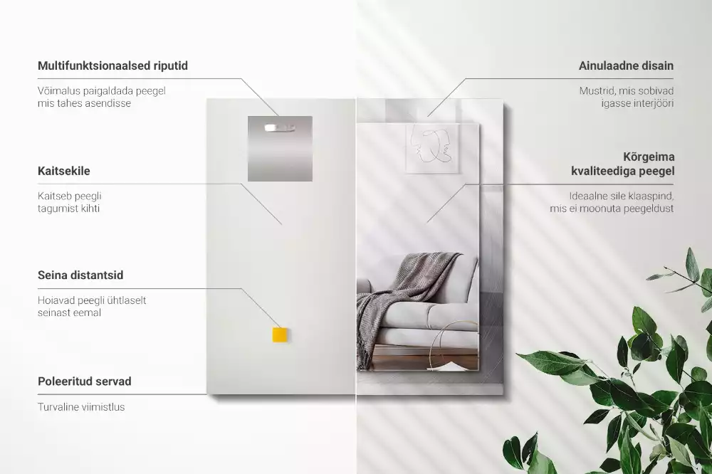 Obdélníkové dekorační zrcadlo Kulatý kovový povrch