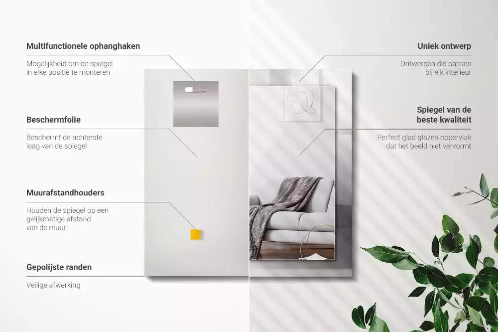 Obdélníkové dekorační zrcadlo Kulatý kovový povrch