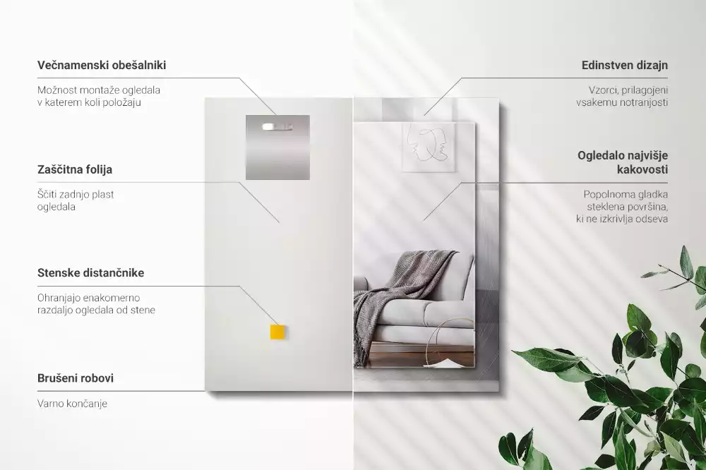 Obdélníkové dekorační zrcadlo Kulatý kovový povrch