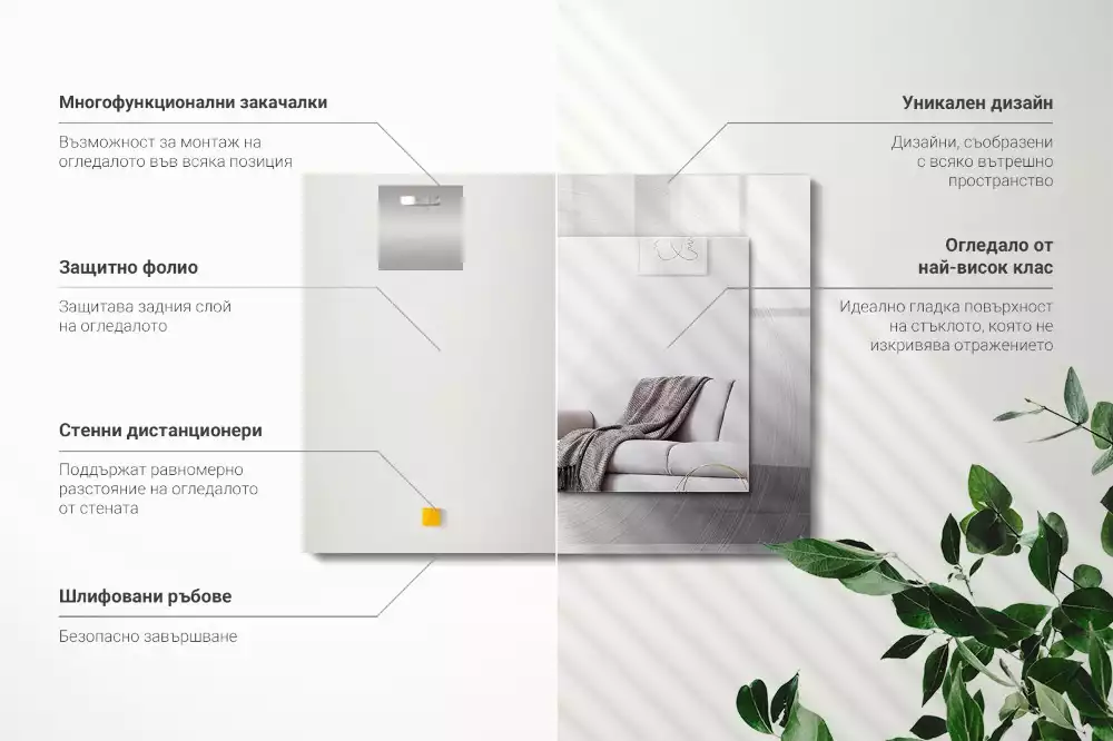 Obdélníkové dekorační zrcadlo Kulatý kovový povrch