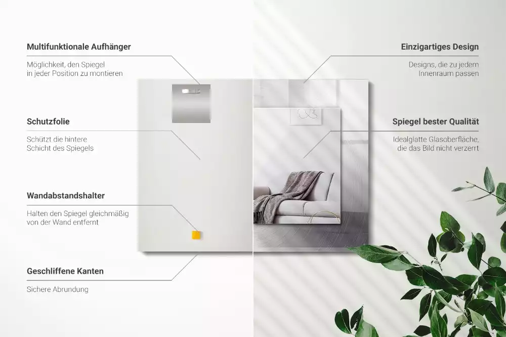 Obdélníkové dekorační zrcadlo Kulatý kovový povrch