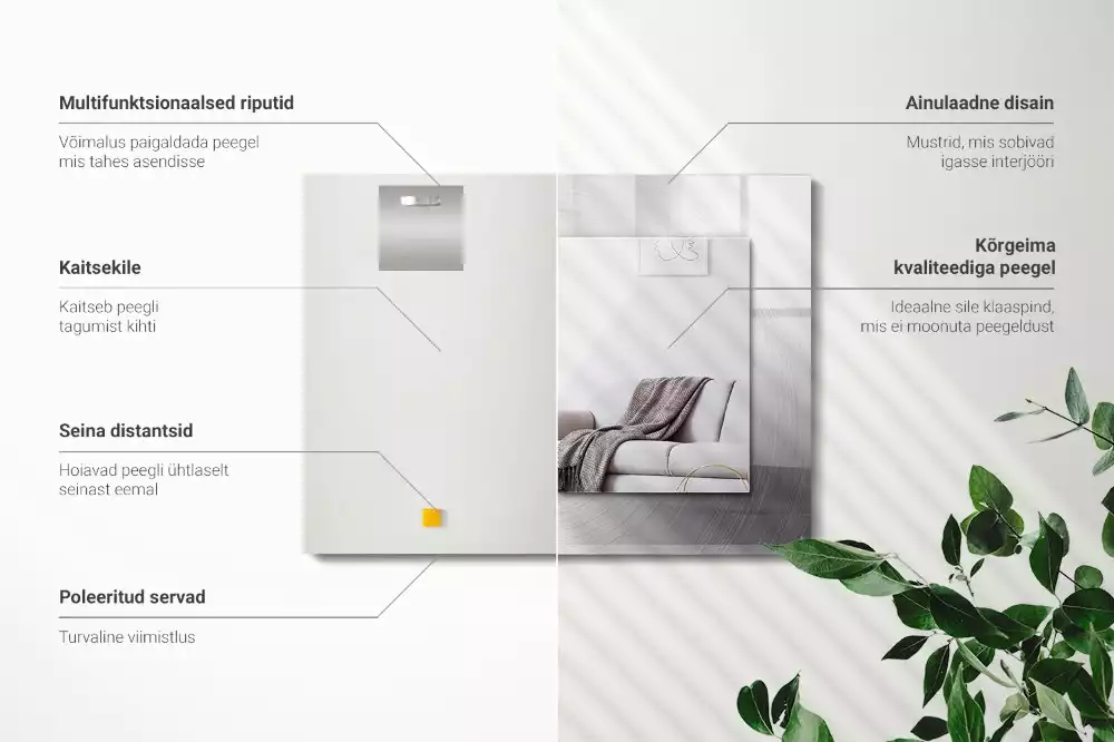 Obdélníkové dekorační zrcadlo Kulatý kovový povrch